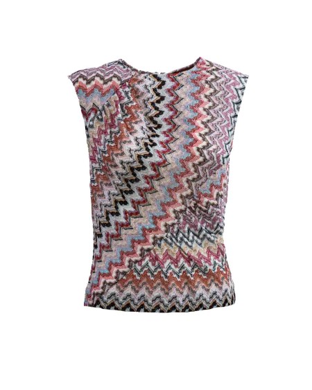 Shop MISSONI  Top: Missoni canottiera girocollo zig zag con arricciature.
Canottiera.
Senza maniche.
Maglia in misto viscosa lamé.
Top girocollo.
Lavorazione raschel zig zag.
Composizione:84%Viscosa, 16%Fibra Metallizzata.
Fabbricato in Italia.. DS24SK0R BROOUX-SM975